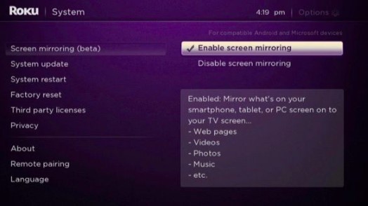 Screen Mirroring Roku Device