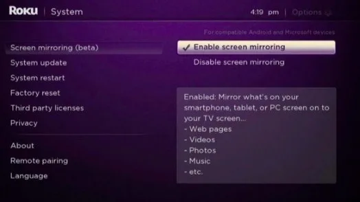 Enable Screen Mirroring Enable Screen Mirroring