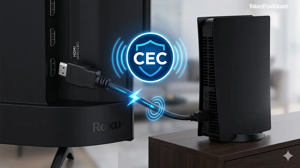 How to use HDMI-CEC settings to automatically turn on a Roku TV by powering up a connected gaming console or streaming device.